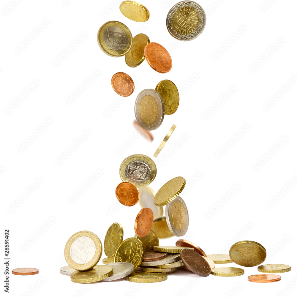 Heap of euro coins falling to the ground - obrazy, fototapety, plakaty 