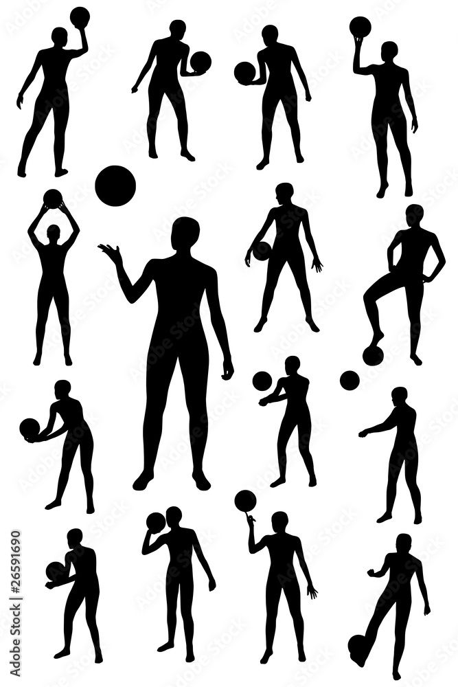 Set of young person playing with a ball Set of young person playing with a ball