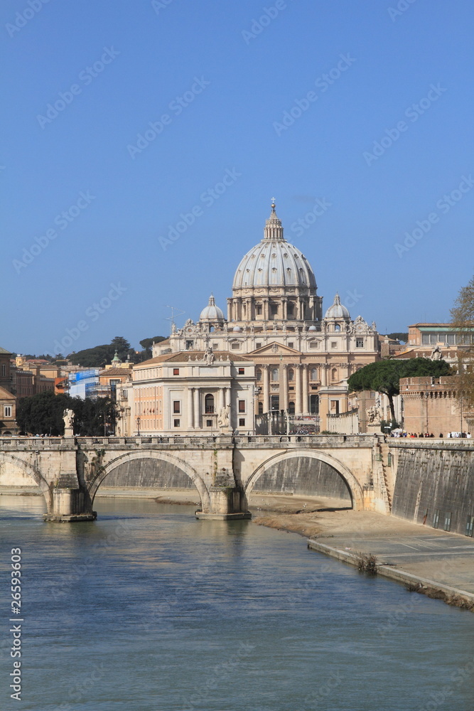 Vatican Saint Peter's Basilica viewed from Tiber river in Rome