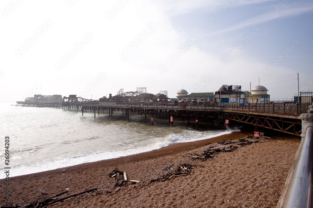 Hastings pier after being set fire to by arsonist, October, 2010 Hastings pier after being set fire to by arsonist, October, 2010