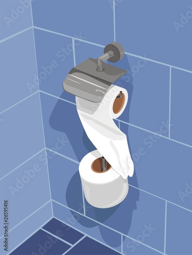 Set of toilet paper on a wall of bathroom. Vector