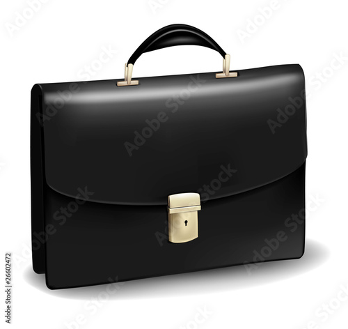 Business black briefcase. Photo-realistic vector.