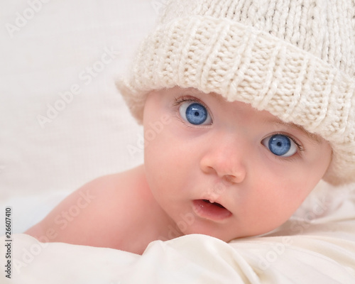 Cute Baby Looking with White Hat