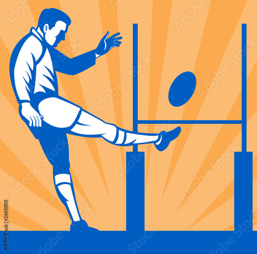 rugby player kicking goal post