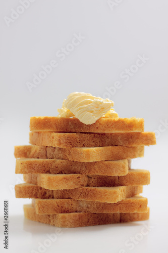 Tower from toast bread slices with butter