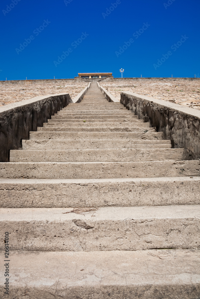 Fototapeta premium Long stairsteps to the top of dam