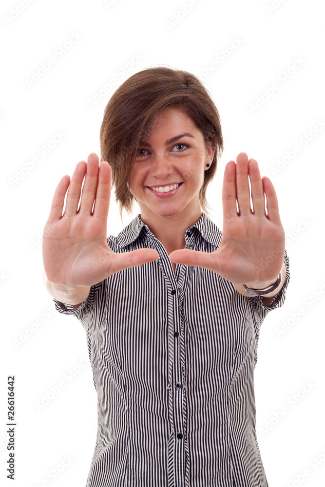 business woman making hands frame business woman making hands frame