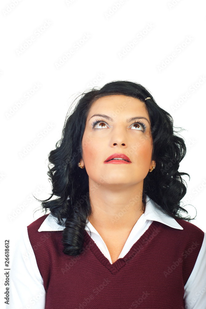 Head shot of woman looking up