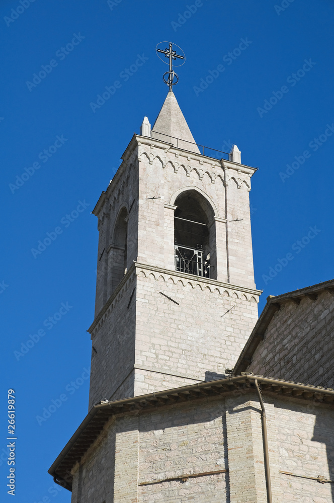 Belltower of the Sanctuary of Saint Maria in Rivotorto. Umbria.