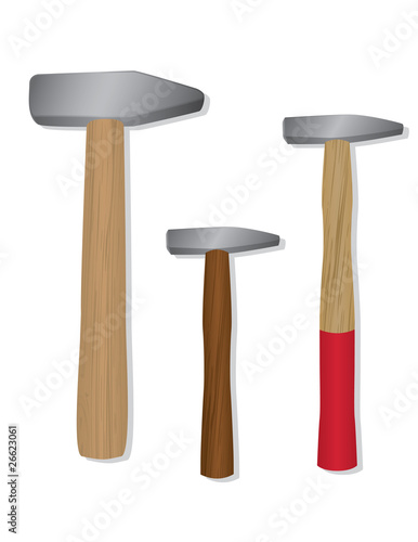 Set of hammers with wooden handles