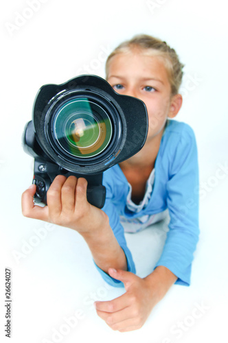 Girl with a camera big lens. © Max Topchii