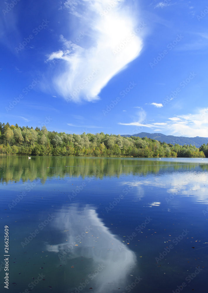 blue lake in autumn