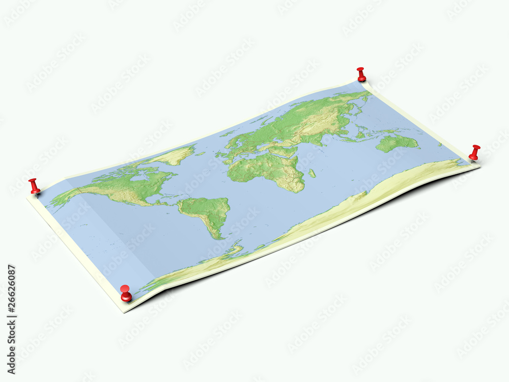 World map on unfolded map sheet World map on unfolded map sheet