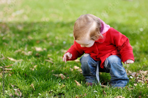 Adorable toddler in an autumn park