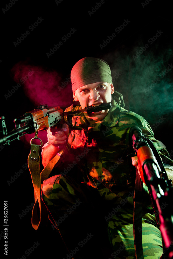 Aggressive soldier with weapon