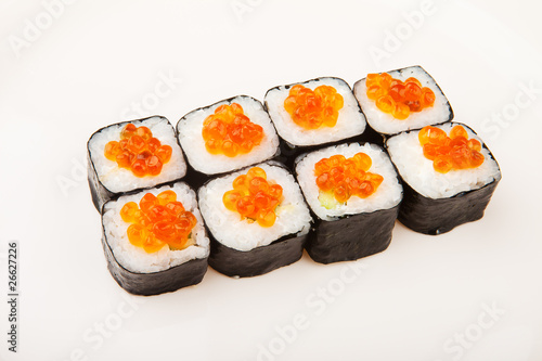 Sushi with red caviar.