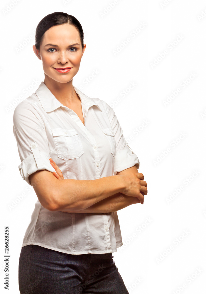 Portrait of a young beautiful business woman. Isolated over whit Portrait of a young beautiful business woman. Isolated over whit