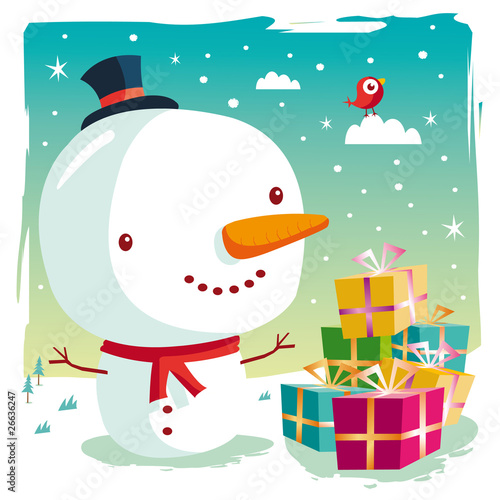 noël - bonhomme de neige et cadeaux