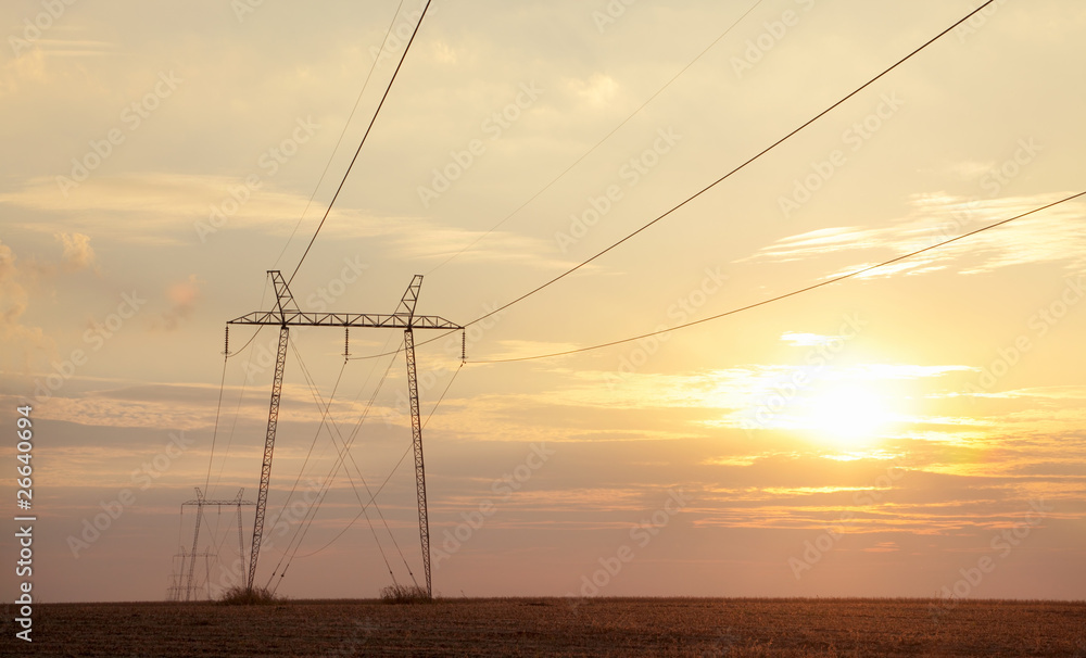 Fototapeta premium Electricity pylons at sunset
