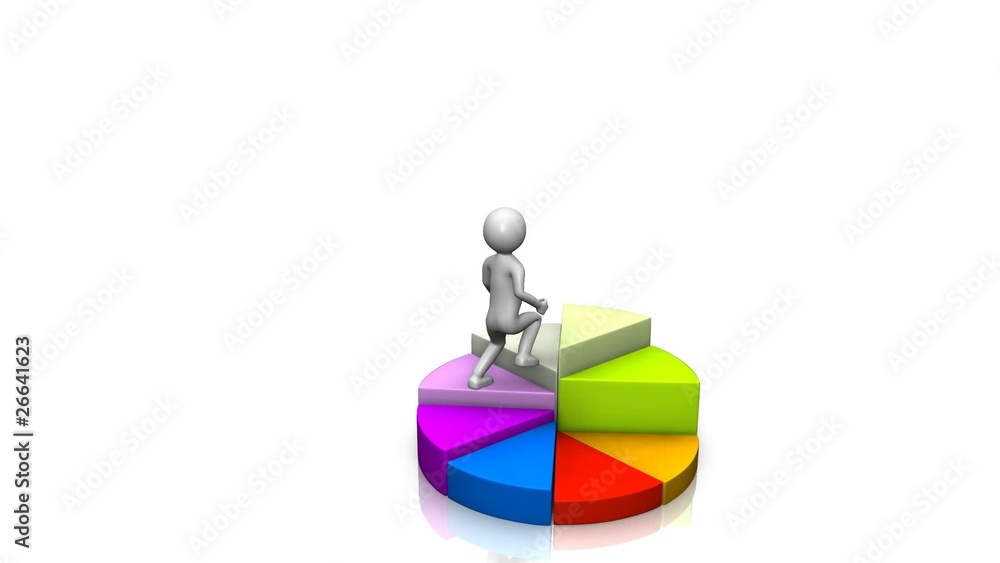 3d businessman climbing a colorful pie chart 3d businessman climbing a colorful pie chart