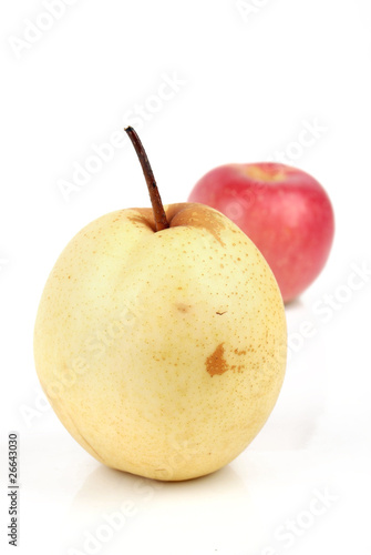 Apple and pear isolated on white background