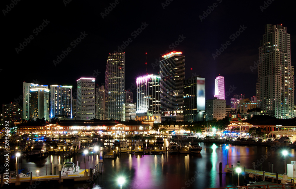 Skyline of downtown Miami at night