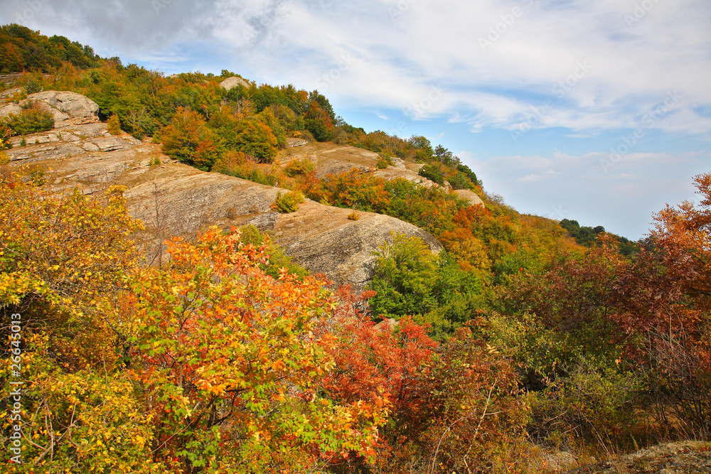 Autumn in mountains. Crimea. Mountain Southern Demerdzhi.