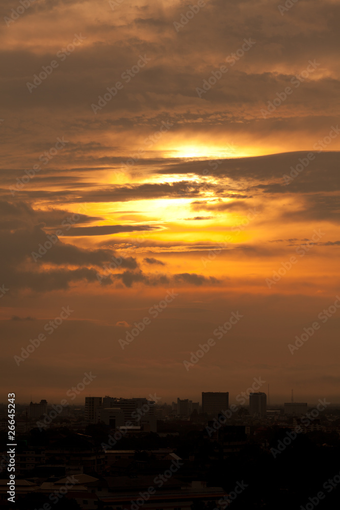 Nice sun rise sky over Chiangmai Thailand city