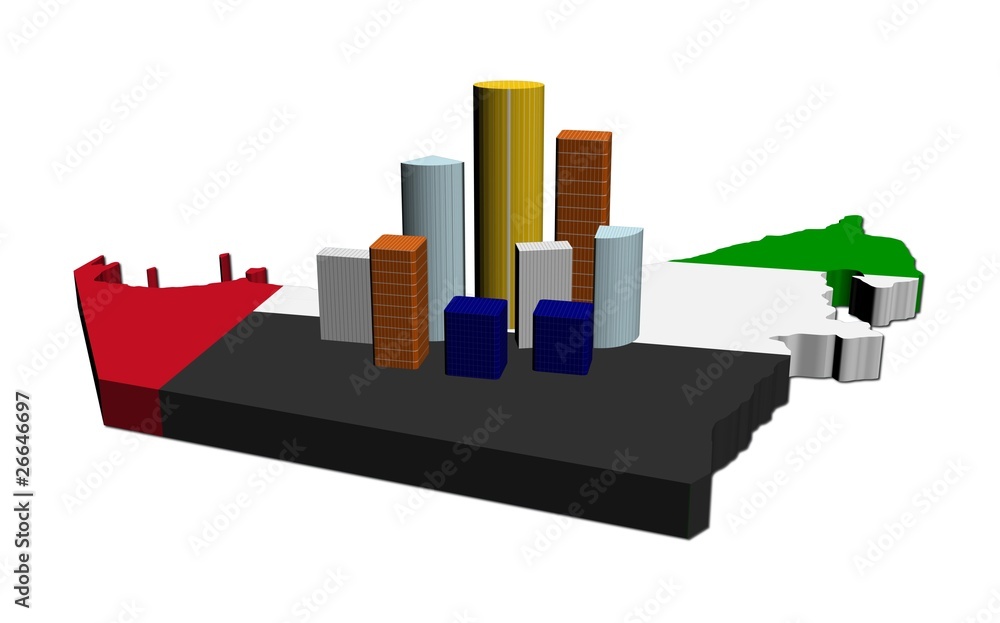 abstract skyscrapers on UAE map flag illustration abstract skyscrapers on UAE map flag illustration