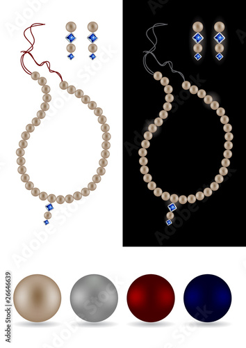 Pearl necklace, earrings and four separate pearls