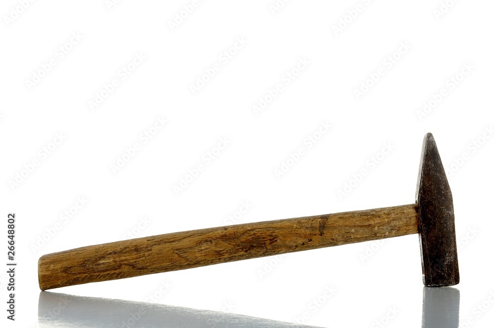 rusty old hammer with reflection - isolated on white rusty old hammer with reflection - isolated on white