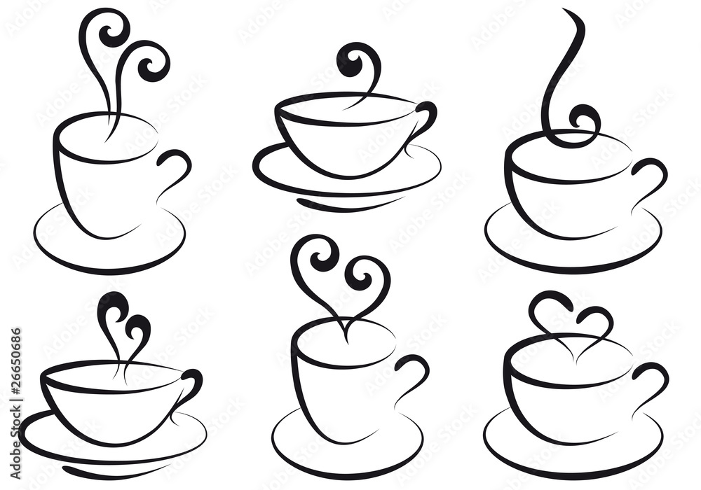 coffee and tea cups, vector coffee and tea cups, vector