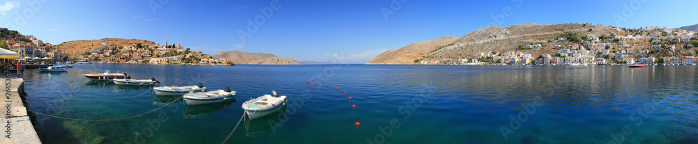 Simi island near Rhodos. Greece. View to boats and to the bay