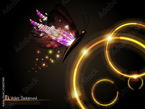 Technology circles with mosaic butterfly background. Vector