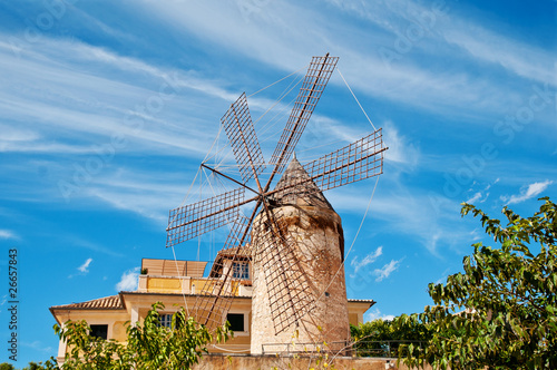 traditional windmill in palma, majorca