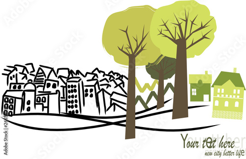 vector - hand draw cityscape in opposition with country side