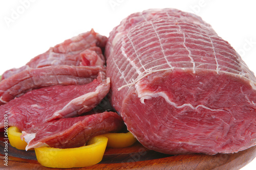 raw meat on wooden board photo