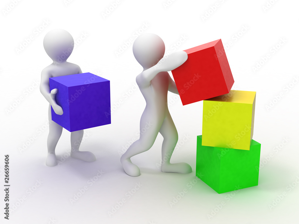 Men with cubes. Teamwork Men with cubes. Teamwork