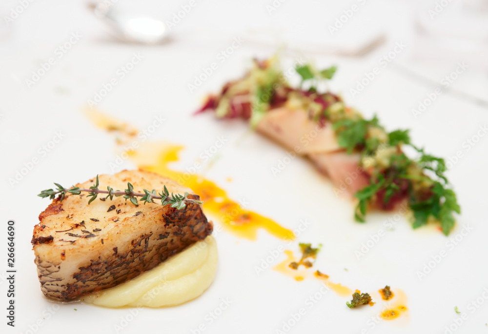 Seabass and squid, haute cuisine