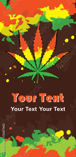 grunge composition with cannabis leaf and rastafarian colors