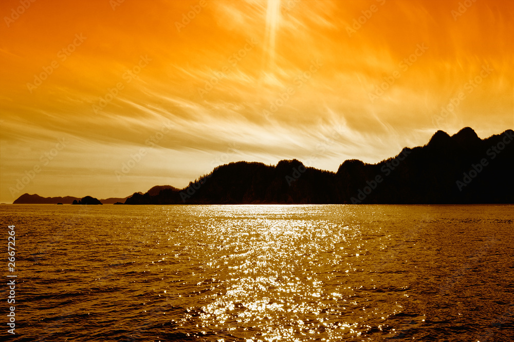 Obraz premium Scenic view at Alaska during sunset