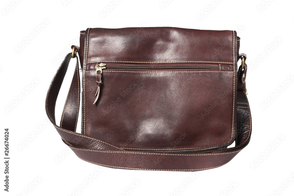 Naklejka premium Leather bag on white background