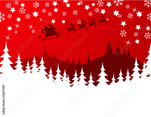 Flying Santa and Christmas Reindeer