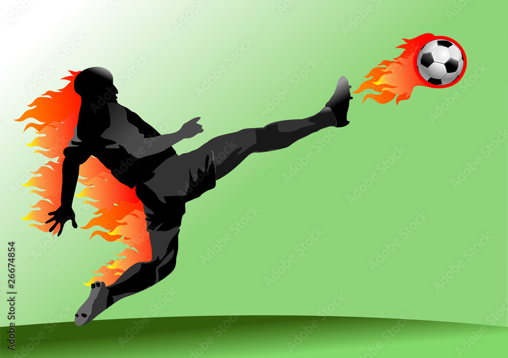 Naklejka premium Hot soccer ball on the speed in fires flame