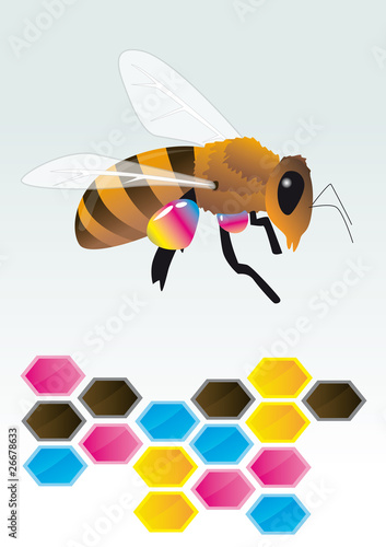 Abeille avec pollen CMJN, vecteur