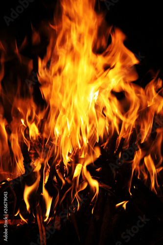 Burning flame or fire isolated on black background