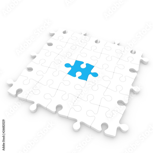 White puzzle floor with a blue piece