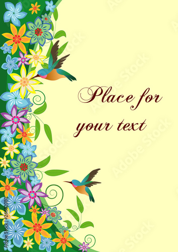 vector card with flowers and birds