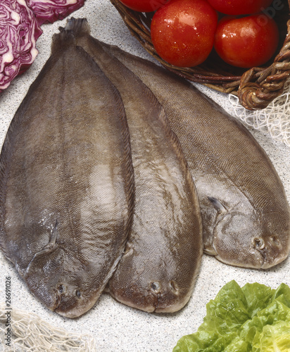 Three fresh flounders ready to cook