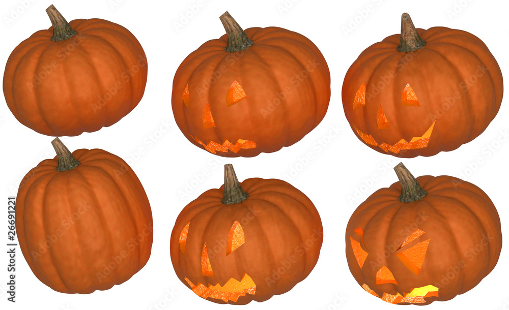 Halloween pumpkins collection on white Halloween pumpkins collection on white
